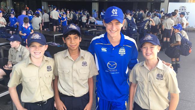 Tom Balkin with some fellow Nudgee College students at Friday’s season launch