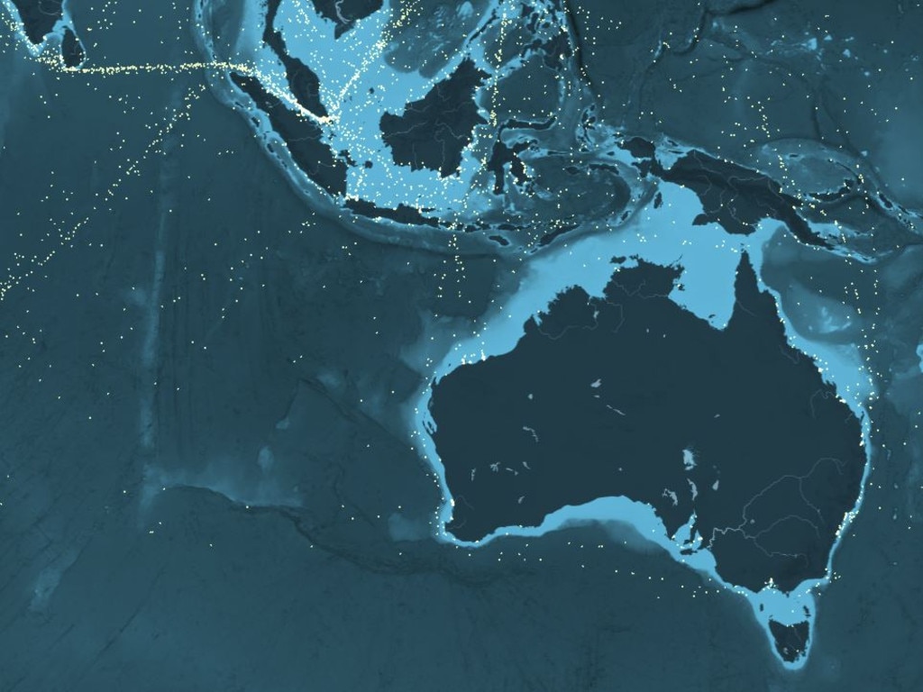 A snapshot of shipping flowing to and from Australia, and through the region, from www.shipmap.org