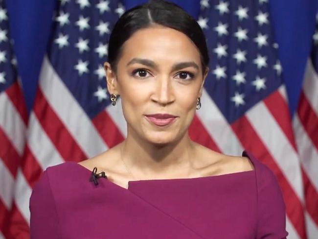 Alexandria Ocasio-Cortez speaking at the convention. Picture: AFP