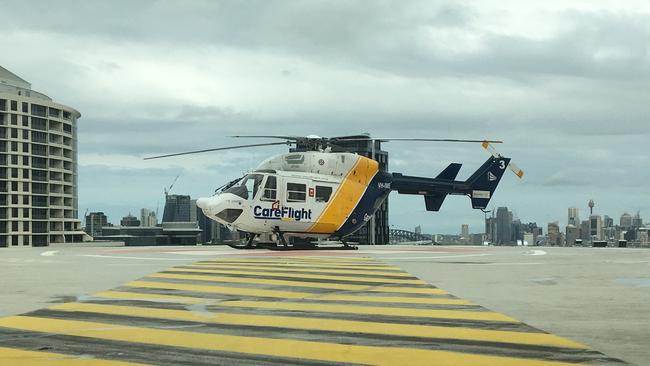 Emergency services including CareFlight’s Rapid Response Helicopter were called to treat an 84-year-old male after a vehicle collided with him on Lane Cove Road in North Ryde on Tuesday afternoon. Picture: CareFlight