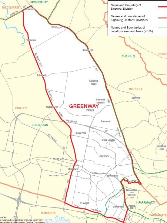 The federal electorate of Greenway, held by Labor since 2010. Picture: Australian Electoral Commission