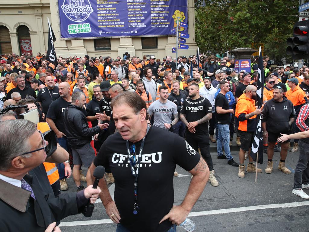 Sekta leads a CFMEU rally in Melbourne in April, 2023. Picture: David Crosling