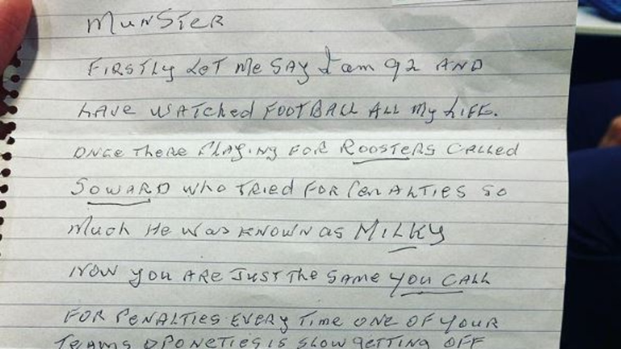An outraged footy fan in his 90s has penned a scathing letter to Melbourne Storm star Cameron Munster.