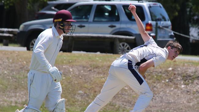 Round 1 of the GPS school cricket season. TSS v IGS at The Southport School. TSS Fielder N0 12 Ted Waterman IGS Batsman Pic Mike Batterham