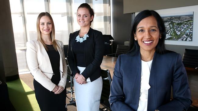 Local business woman (Front) Raynuha Sinnathamby is backing experienced development managers (L) Layna Stephens and (R) Julia Foster-Massie in the '100 Women in Property' project.