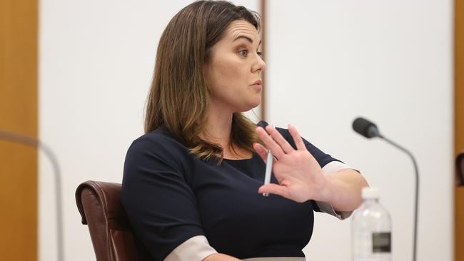 Senator Sarah Hanson-Young during a hearing at the Australia Post inquiry in Canberra. Picture: Gary Ramage