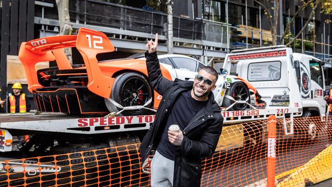 Mr Portelli poses with his GTR before it gets lifted sky-high. Picture: Jake Nowakowski