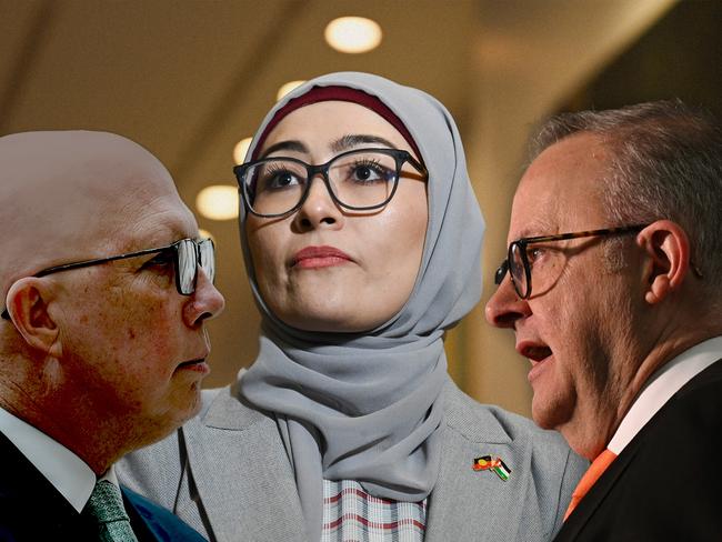 5 July 2024; A photo comp of Fatima Payman, Anthony Albanese and Peter Dutton. Collage by Emilia Tortorella. Sources supplied. Ratio 16:9.