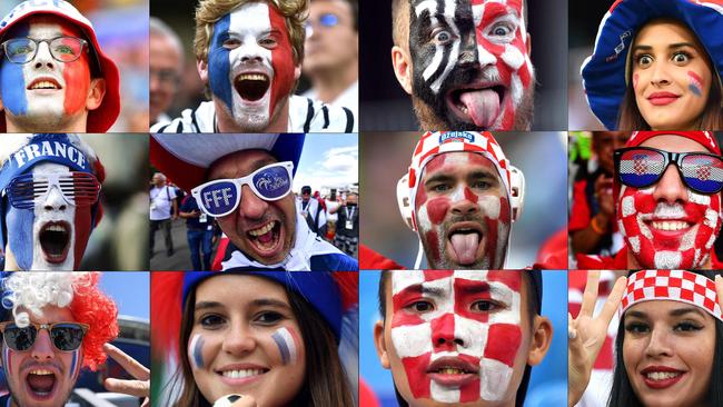 A montage of images of France and Croatia supporters as they cheer on their teams during World Cup 2018. Photo: AFP