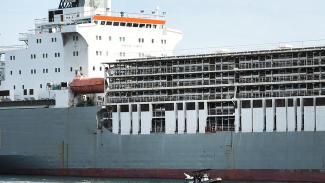 Livestock transport ship, Bader lll, leaves Inner Harbour, Port Adelaide. Picture: (AAP Image/Mark Brake).