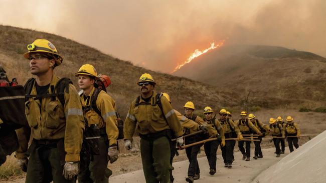 Fire crews battle the Kenneth Fire in the West Hills section of Los Angeles. Picture: AP