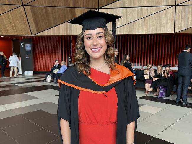 Alyce Giannakis graduates from the Australian Catholic University with a Master of Psychology on April 7, 2024. Picture: Brittany Busch