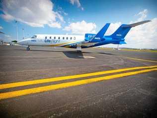 RESCUE MISSION: The LifeFlight air ambulance jet is in Bali now preparing to fly Jacob Mabb home for treatment. Picture: Patrick Hamilton
