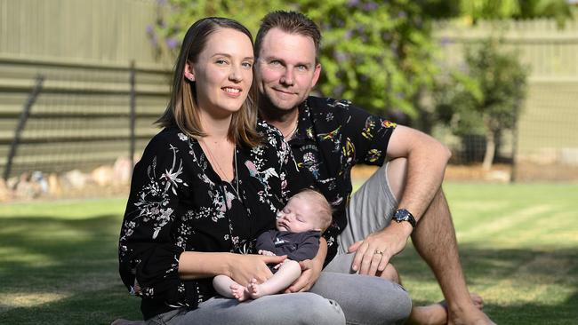 Parents Rhett and Shahn Trevarthen with baby William who was born with a hole in his heart and had open heart surgery at two weeks old. PICTURE: MATT TAYLOR.