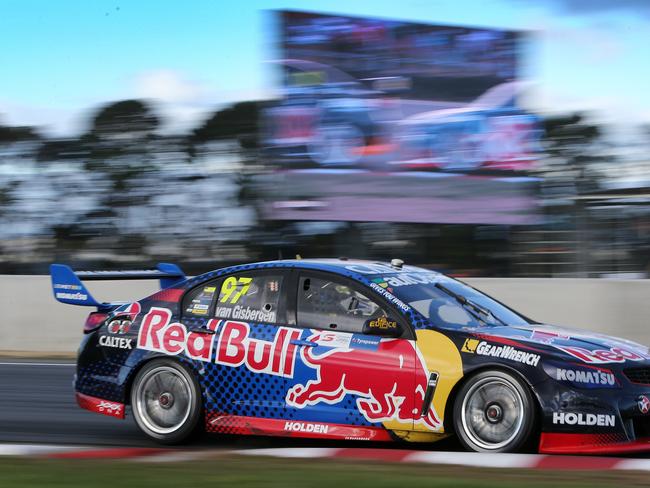 Shane Van Gisbergen on his way to victory in race 4 at the V8 Supercars at Symmons Plains.