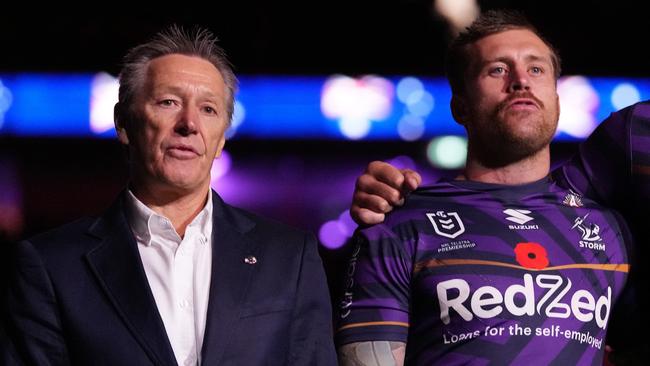 Craig Bellamy and Cameron Munster on Anzac Day. Picture: Daniel Pockett/Getty Images