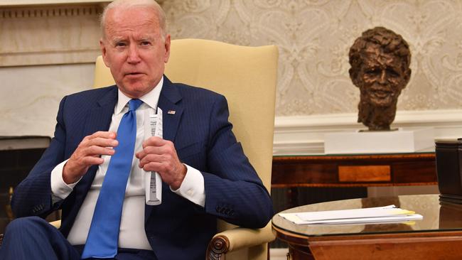 Joe Biden speaks during a meeting with President of Afghanistan Ashraf Ghani at the White House in 2021. Picture: AFP.