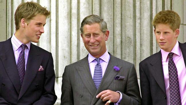 A world away: Brothers Prince William and Prince Harry with their father King Charles in August 2000. Picture: AFP