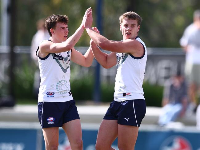 Sam Lalor (R) celebrates a goal. Picture: Getty Images