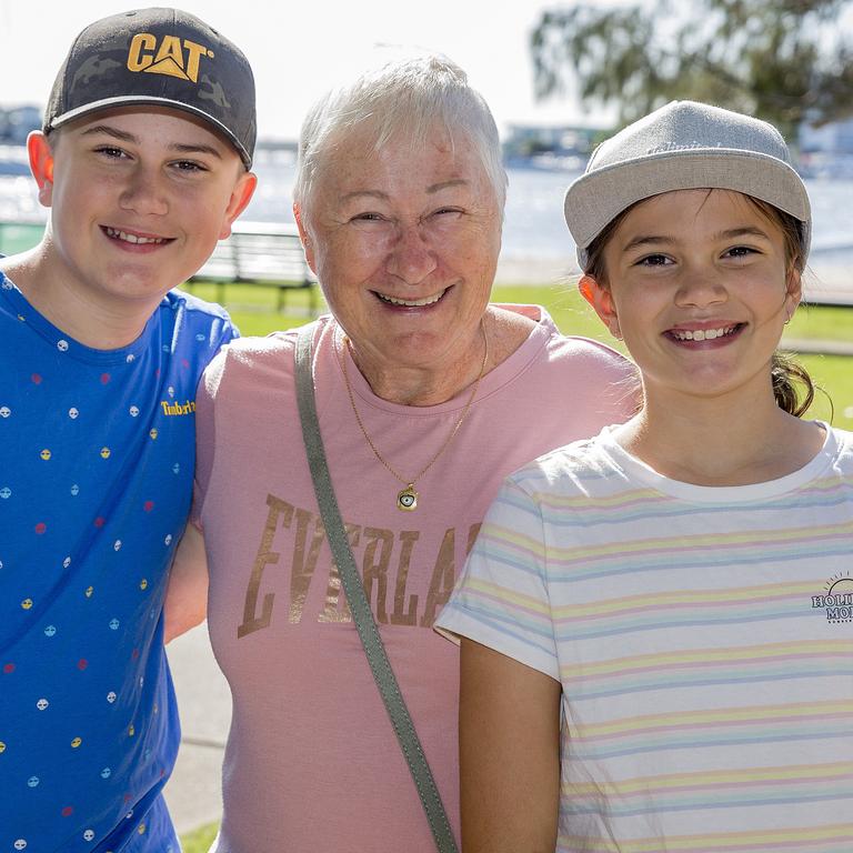 <p>Faces of the Gold Coast at Paradise Point. Nate Rosner, 12, Margot Rosner and Mia Rosner, 10. Picture: Jerad Williams</p>