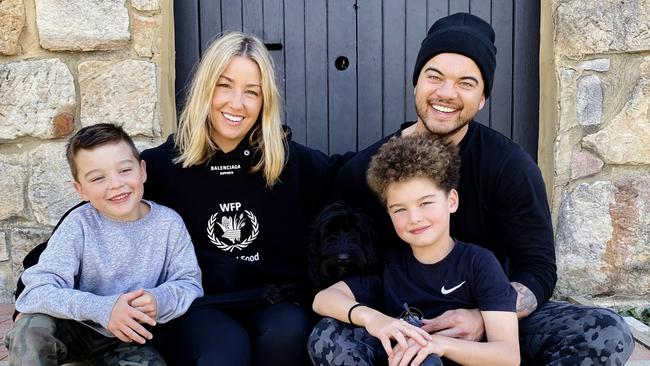 Jules and Guy Sebastian with their children Archer and Hudson.