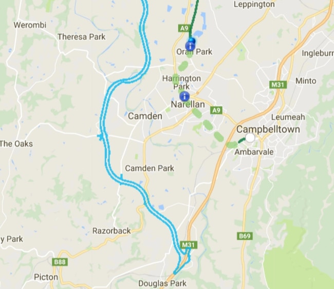 A map of the M9 Outer Sydney Orbital draft corridor.