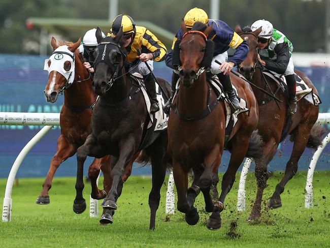 SYDNEY, AUSTRALIA - JUNE 15: Jay Ford riding Swiftfalcon wins Race 1 Chandon Handicap during Winter Cup Day - Sydney Racing at Rosehill Gardens on June 15, 2024 in Sydney, Australia. (Photo by Jeremy Ng/Getty Images)