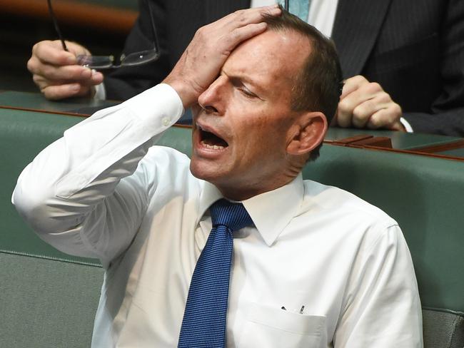 Former prime minister Tony Abbott during a division to suspend standing orders in the House of Representatives at Parliament House in Canberra, Monday, Nov. 7, 2016. Labor trys to suspend standing orders because 