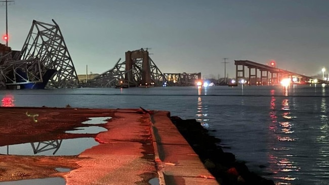 A view of the Francis Scott Key Bridge after it collapsed. Picture: Harford County MD Fire &amp; EMS