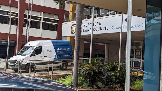 Secure shredding company Iron Mountain seen parked at the front of the Northern Land Council as Joe Martin-Jard exits as chief executive.