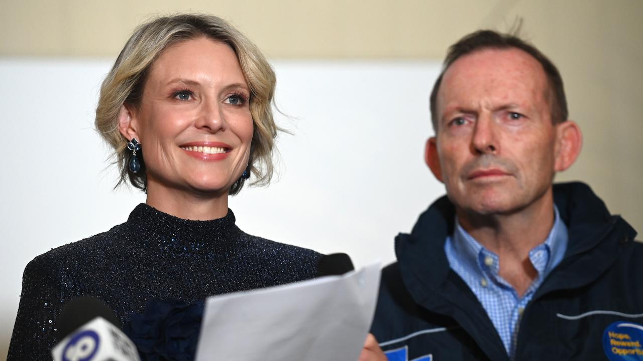 Tony Abbott with controversial Liberal candidate for Warringah Katherine Deves. Picture: Jeremy Piper