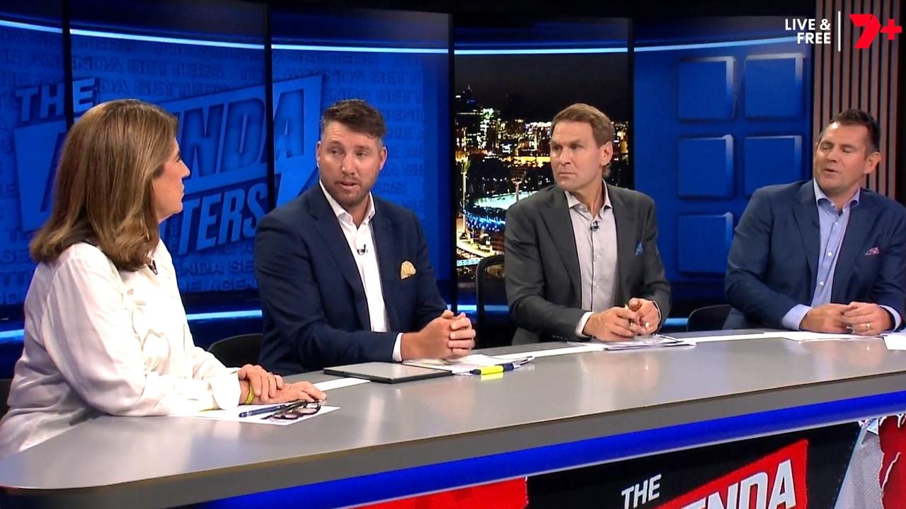 Left to right: Caroline Wilson, Dale Thomas, Kane Cornes and Luke Dodge. Photo: 7AFL, X.