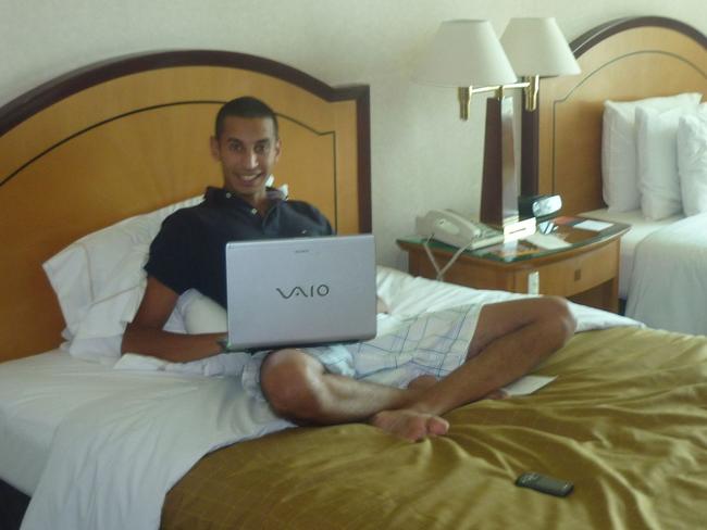 Abdelkarim Serhani relaxes in one of many high-class hotels.