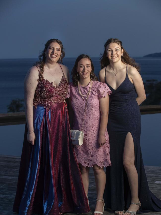 Rosny College Leavers Dinner at Glen Albyn Estate, Makayla Davis, Phoebe Neal and Amber Lockley. Picture: Chris Kidd
