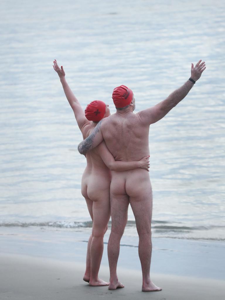 Dark Mofo 2023 Nude Solstice Swim at Long Beach Sandy Bay. Picture: Nikki Davis-Jones