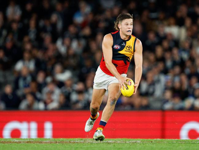 Jake Soligo added some much-needed spark to the Crows’ midfield. Picture: Dylan Burns/AFL Photos via Getty Images.