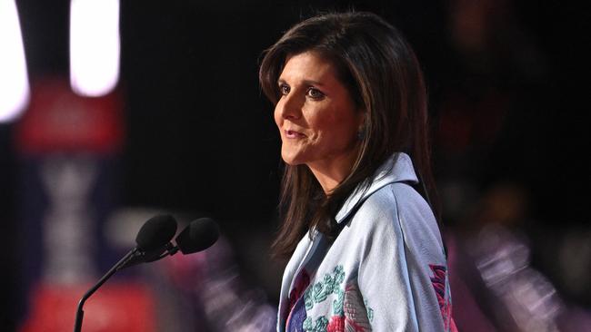 US former ambassador to the United Nations and South Carolina Governor Nikki Haley speaks during the second day of the 2024 Republican National Convention. Picture: AFP