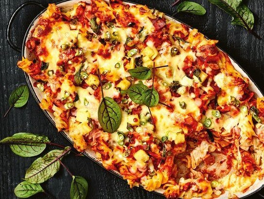 Hawaiian pizza pasta bake. Picture: Supplied