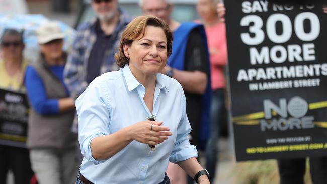 Jackie Trad at a protest against a proposed development of three fifteen-storey towers at Kangaroo Point. Picture: Peter Wallis