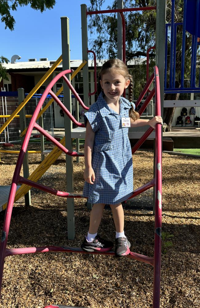 Charlotte Tenney during her first week of prep at Bourchier St Primary School in Shepparton. Picture. Abby Walter