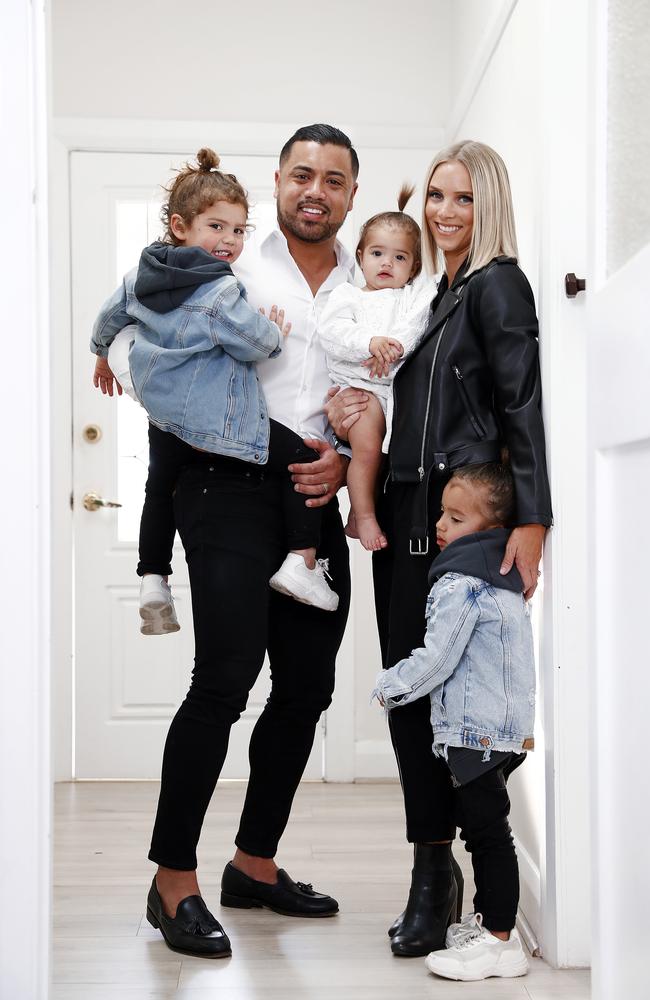 Dental Assembly owner and dentist Ash Abdollahi with wife Kalee and their children Cyrus, Zai and Portia in Campbeltown. Picture: Sam Ruttyn