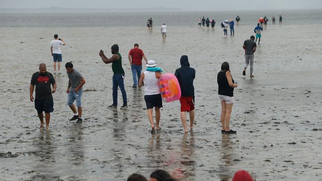 Residents inspect the extreme receding water in Tampa Bay ahead of Hurricane Irma. Picture: AFP