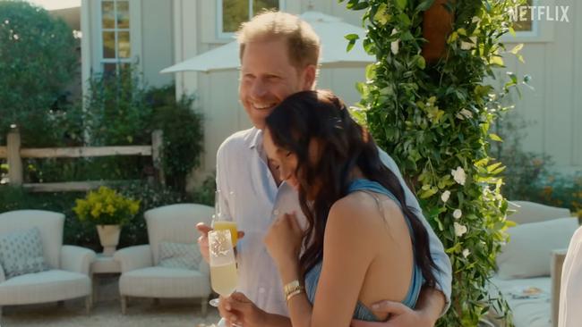 Meghan, a self-described working mother, with Prince Harry. Picture: Netflix