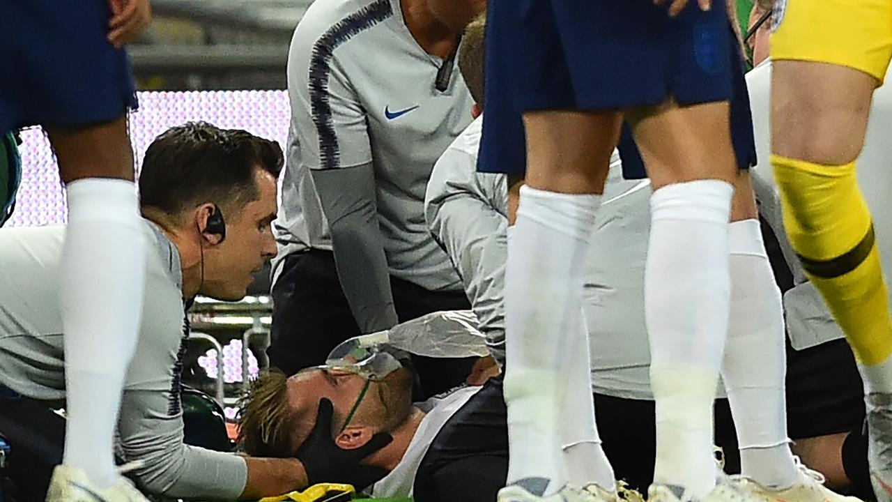 Luke Shaw needed medical attention after a clash with Spain's defender Dani Carvajal.