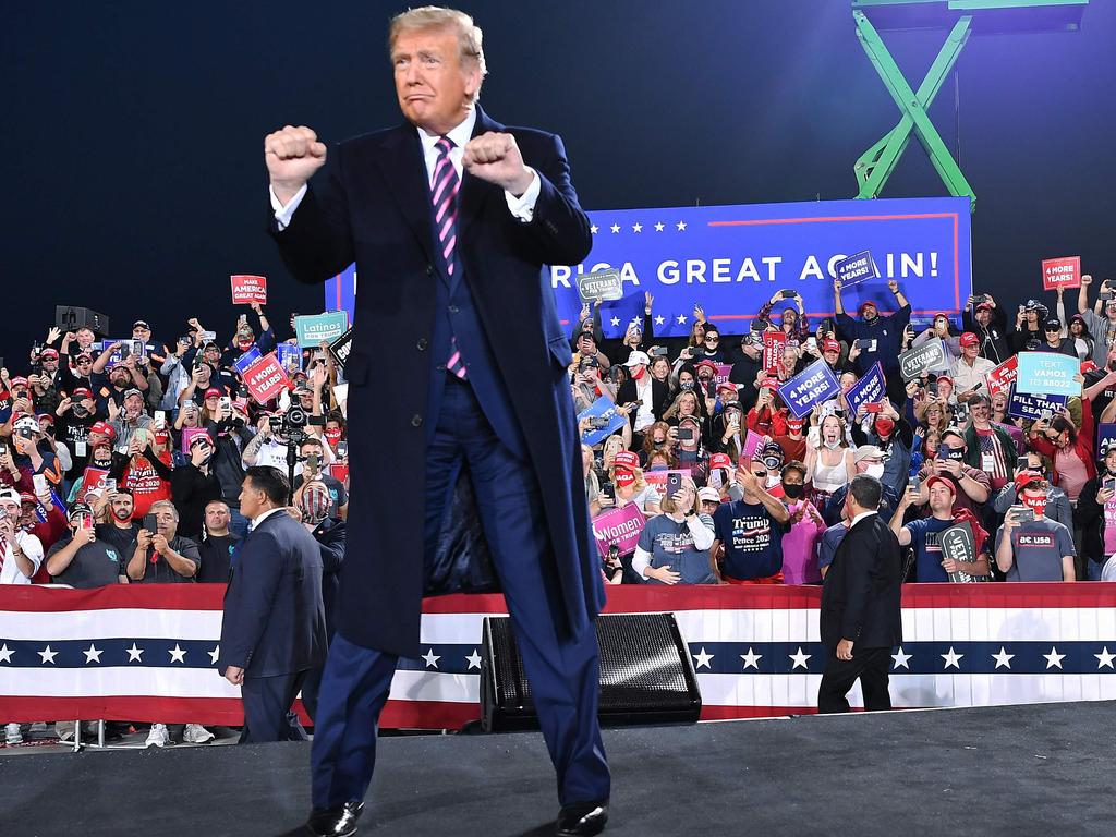 The President arrives for a campaign rally at Pittsburgh International Airport in Moon Township, Pennsylvania. Picture: AFP