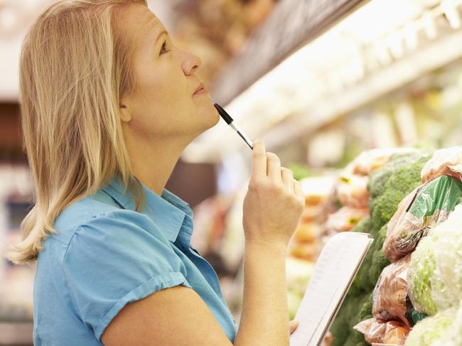 Woman Reading Shopping List In supermarket, groceries generic