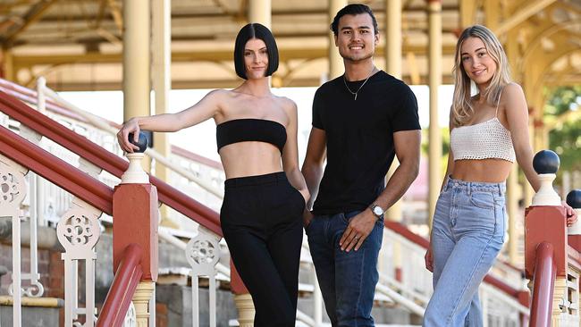 Models Brooke Lawrie 21, Luke Cunningham 21 and Taylor Green (blonde) 18, are taking part in the annual Ekka model casting, at the main grand stand at the showgrounds at the RNA. pic Lyndon Mechielsen/Courier Mail