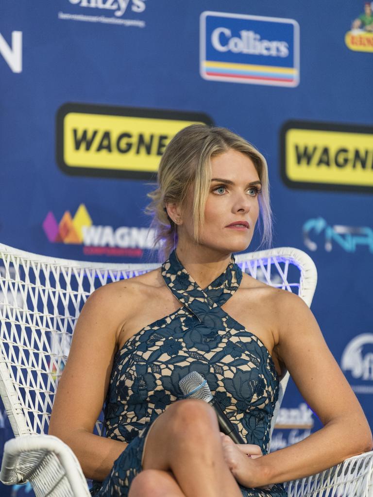 Erin Molan on stage during a panel discussion at It's A Bloke Thing 2023 at Wellcamp Airport, Friday, August 18, 2023. Picture: Kevin Farmer