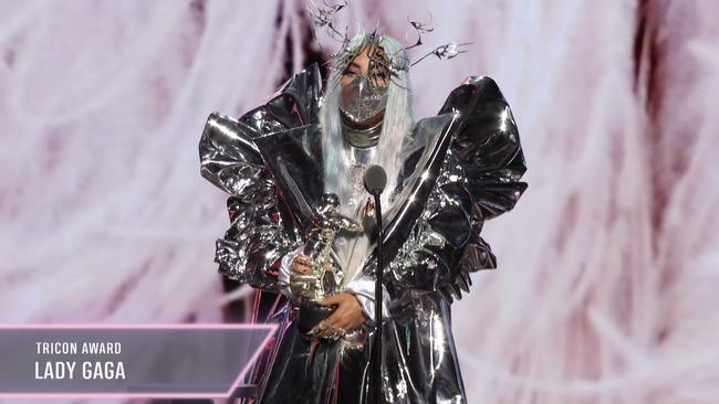 Lady Gaga accepting the TriCon Award during the 2020 MTV Video Music Awards. Picture: MTV / AFP