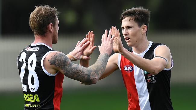 The Saints ended the Dockers’ finals hopes on Sunday. (Photo by Steve Bell/AFL Photos via Getty Images)